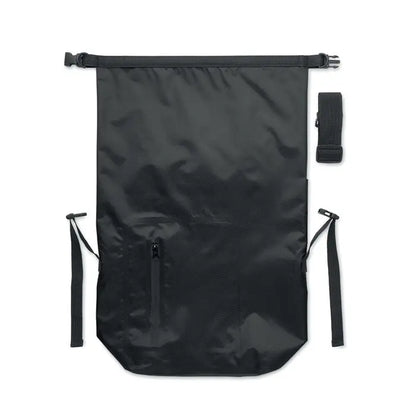 Geanta rolltop impermeabila din rpet neagra cu inchidere rulabila si curele laterale pentru protectie impotriva apei