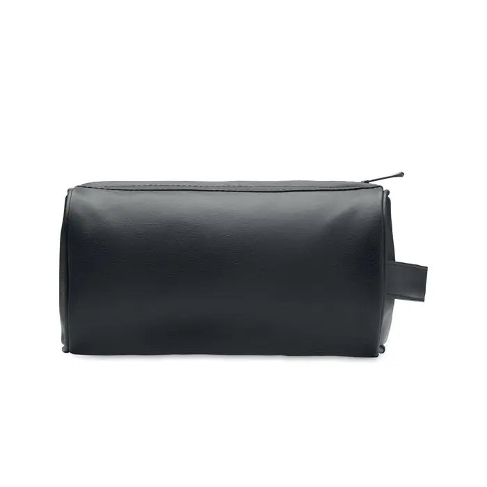 Geanta neagra din piele ecologica pu pentru cosmetice cu fermoar si maner mic lateral