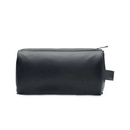 Geanta neagra din piele ecologica pu pentru cosmetice cu fermoar si maner mic lateral