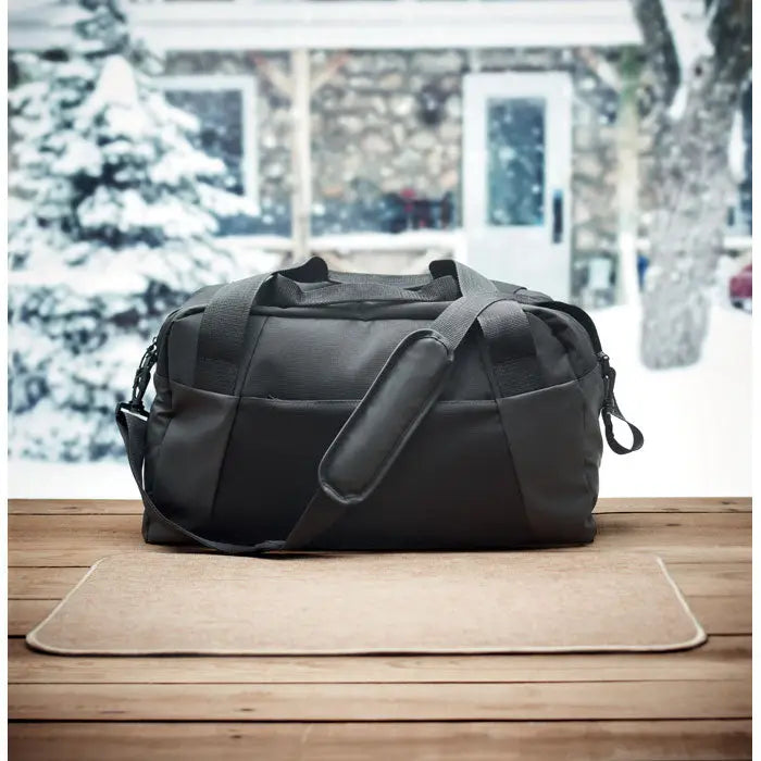 Geanta sport 300d ripstop neagra din material rezistent cu manere intarite si bareta de umar detasabila
