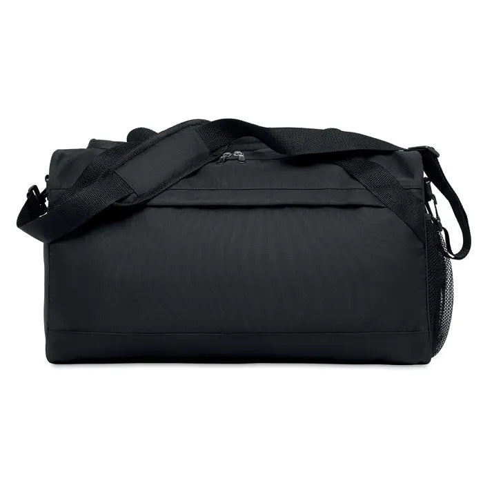Geanta sport 600d rpet neagra cu bretea reglabila si buzunar lateral din plasa