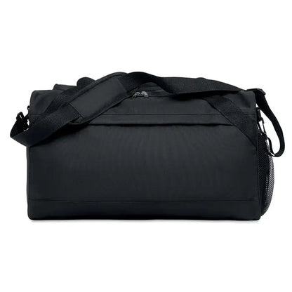 Geanta sport 600d rpet neagra cu bretea reglabila si buzunar lateral din plasa