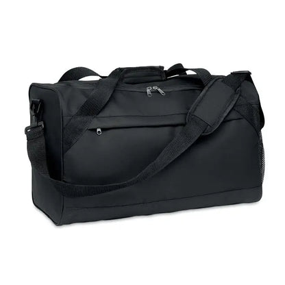 Geanta sport 600D RPET neagra cu bretea reglabila si multiple buzunare cu fermoar pentru sport