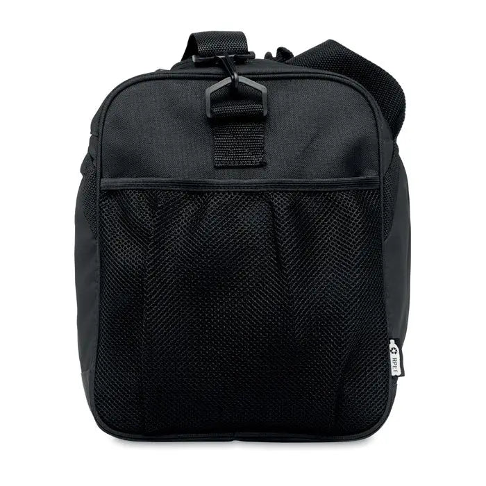 Geanta sport 600d rpet neagra din material mesh si tesatura cu maner rezistent de sus si curele laterale