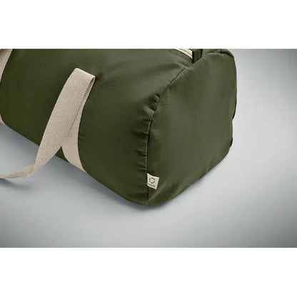 Geanta sport din bumbac reciclat olive verde cu manere din material bej din panza dura