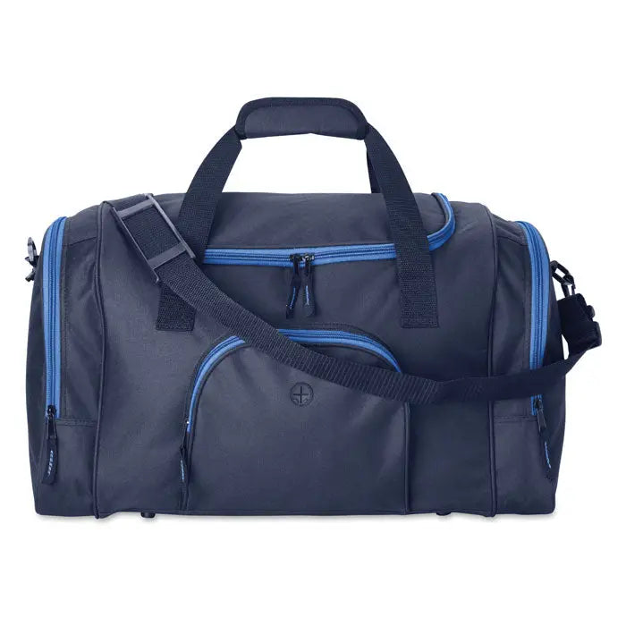 Geanta sport din 600D bleumarin cu fermoar albastru si bretea neagra pentru umar