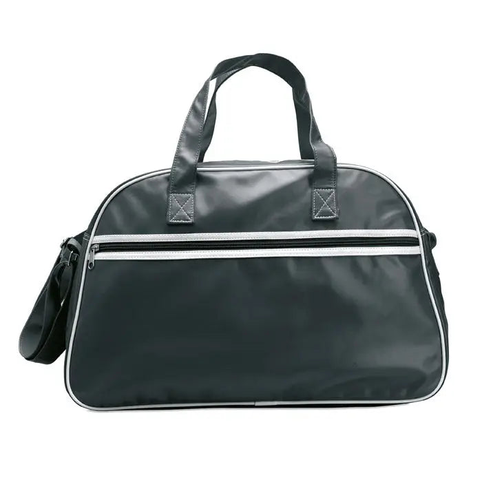 Geanta sport pentru bowling neagra cu garnituri si manere argintii din material textil rezistent