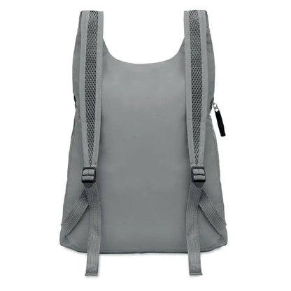 Geanta sport pliabila reflectorizanta gri din nylon cu bretele din plasa si fermoare negre
