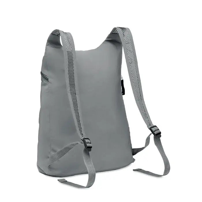 Geanta sport pliabila reflectorizanta gri din nylon cu bretele din plasa si catarame negre din plastic
