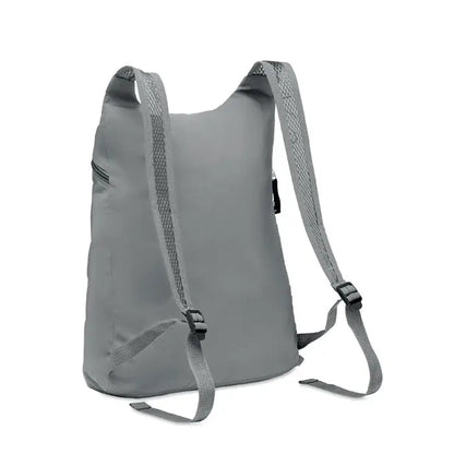 Geanta sport pliabila reflectorizanta gri din nylon cu bretele din plasa si catarame negre din plastic