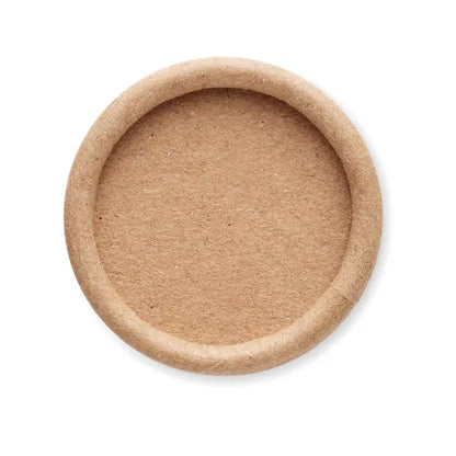 Coaster rotund din carton maro deschis cu suprafață texturată și margine ușor ridicată pentru gel de apa vegan unisex