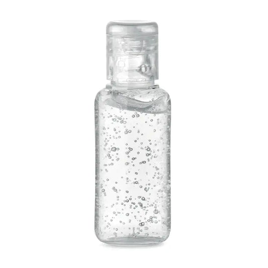 Sticla transparenta de gel de curatare maini 50 ml cu capac flip-top si bule vizibile in lichid