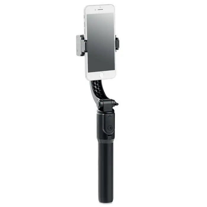 Gimbal suport smartphone negru cu suport pentru telefon tine un smartphone alb montat frontal