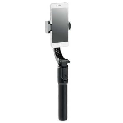 Gimbal suport smartphone negru cu suport pentru telefon tine un smartphone alb montat frontal