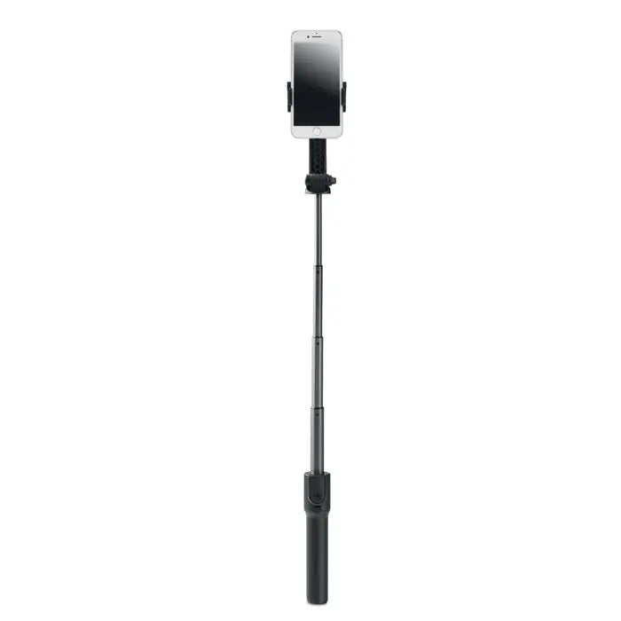 Gimbal suport smartphone negru cu selfie stick extensibil și suport pentru telefon în partea de sus