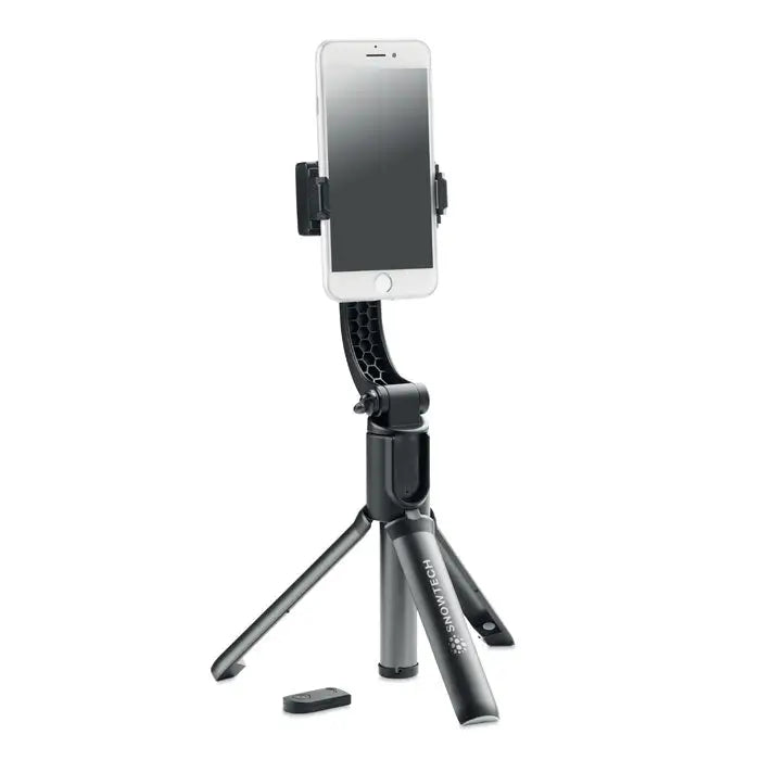 Gimbal suport smartphone negru și argintiu snowtech cu trepied și suport pentru telefon alb