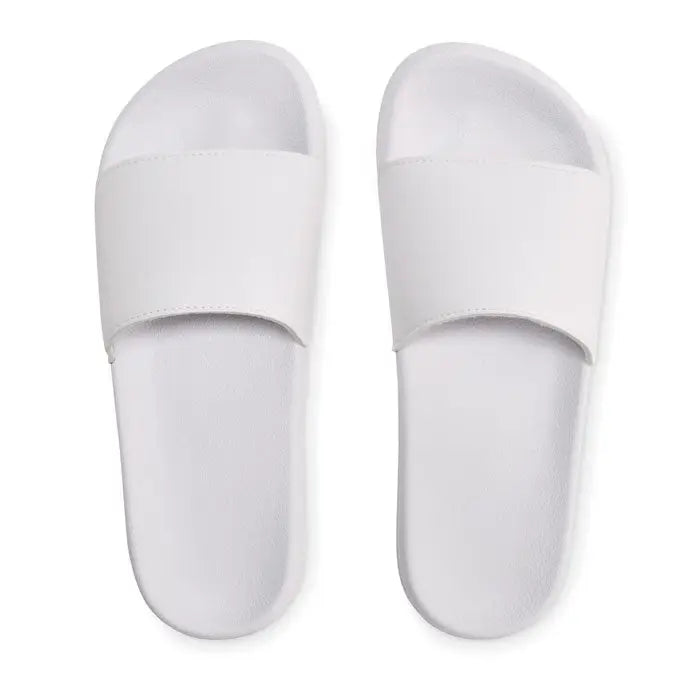 Slapi albi cu talpa antialunecare din cauciuc si design minimalist, marimea 42 43