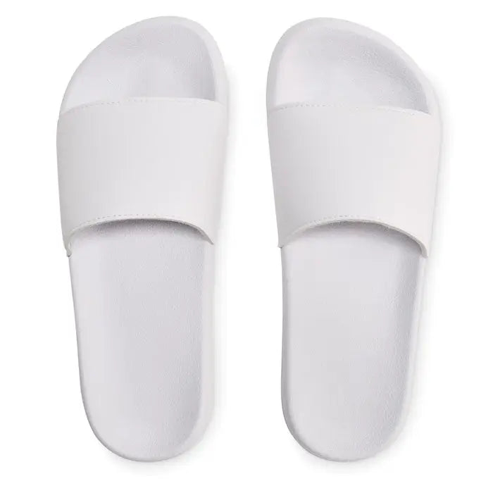 Sandale albe de tip slide cu design minimalist si material neted uniform, glisoare anti-alunecare marimea 46/47