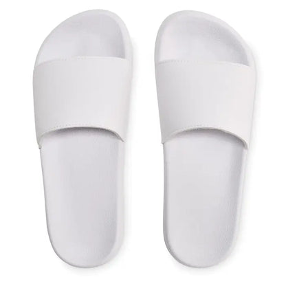 Sandale albe de tip slide cu design minimalist si material neted uniform, glisoare anti-alunecare marimea 46/47