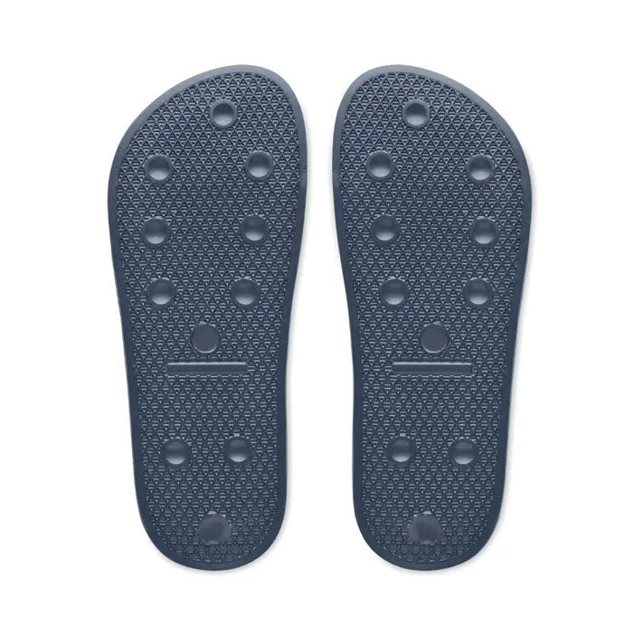 Flip-flops din cauciuc albastru închis cu talpă texturată și gripuri circulare antialunecare mărimea 46/47