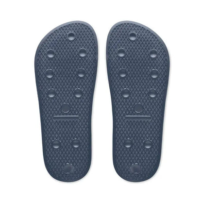 Flip-flops din cauciuc albastru închis cu talpă texturată și gripuri circulare antialunecare mărimea 46/47