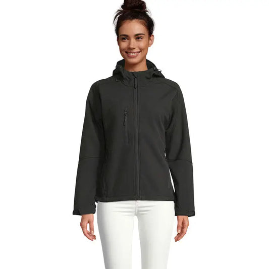 Jachetă softshell neagră gluga replay femei cu glugă și buzunare cu fermoar din material moale și flexibil