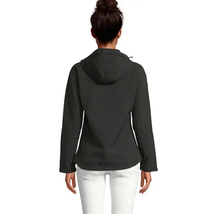 Jachetă softshell gluga replay femei în culoare gri închis cu glugă și design modern și elegant