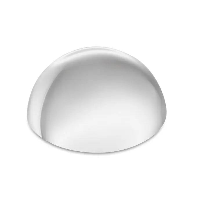 O obiect de dimensiune mica in forma de dom transparent cu suprafata lucioasa si usoare reflexii pentru greutatea hartiei