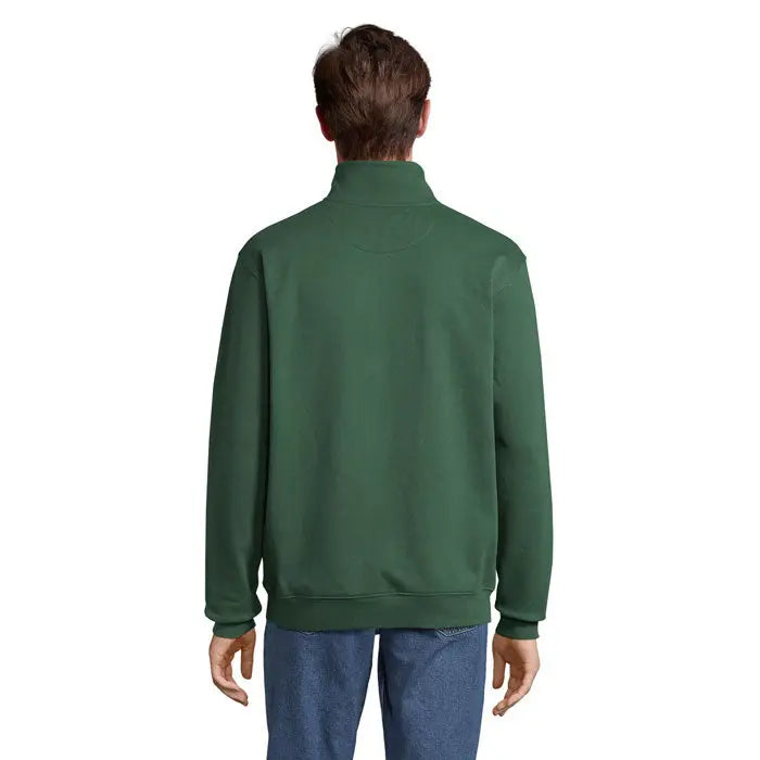 Guler cu fermoar pentru transpiratie conrad din fleece verde inchis cu maneci si tiv striate