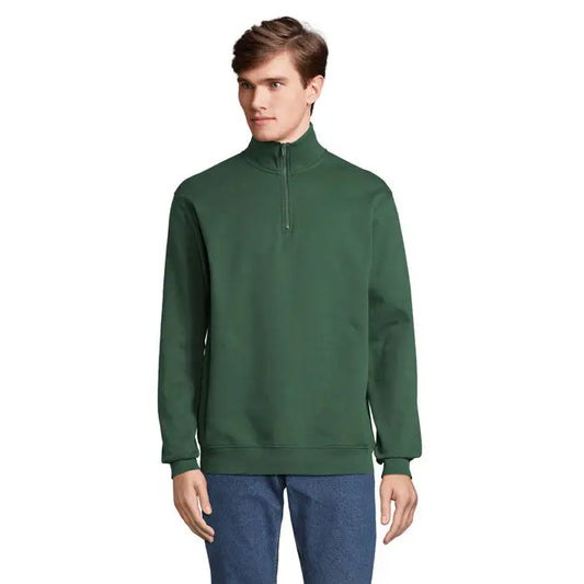 Guler cu fermoar conrad de fleece verde inchis cu maneci si tiv tip reiat pentru transpiratie
