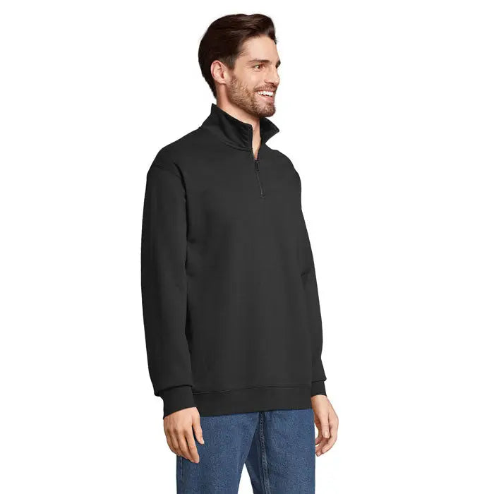 Guler cu fermoar conrad din fleece negru cu maneci si tiv striate pentru confort si transpiratie eficienta