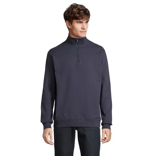 Guler cu fermoar conrad albastru bleumarin din fleece cu maneci si talie reiate pentru transpiratie