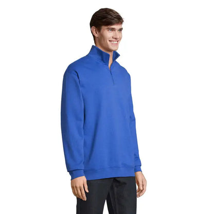 Guler cu fermoar conrad albastru regal din fleece texturat moale cu maneci tivite pentru transpiratie