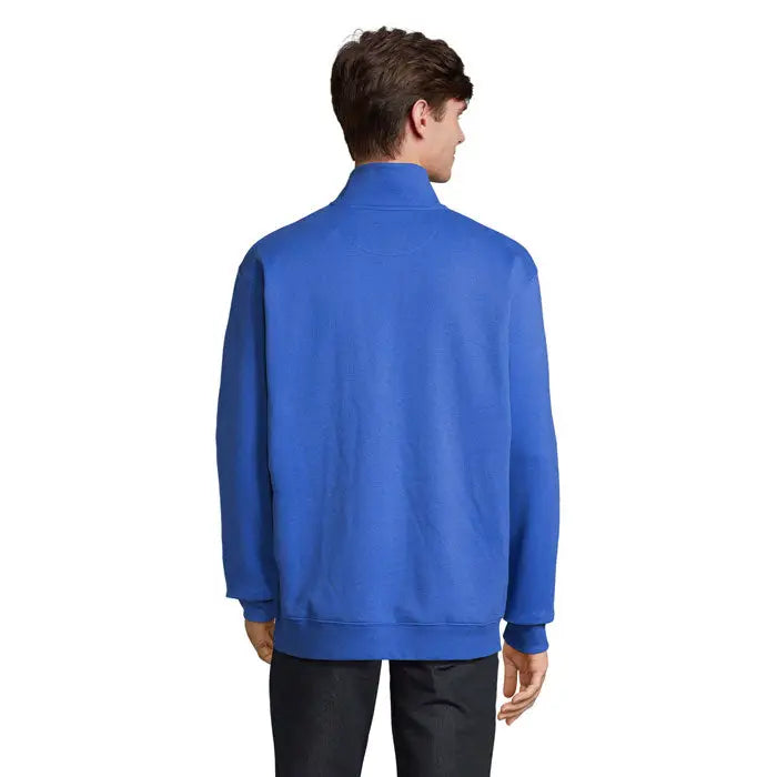 Guler cu fermoar conrad albastru regal vibrant din fleece cu guler inalt si mansete tricotate