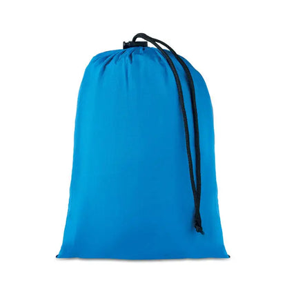 Sac de depozitare hamac usor pliabil albastru cu snur negru si sistem de prindere din plastic