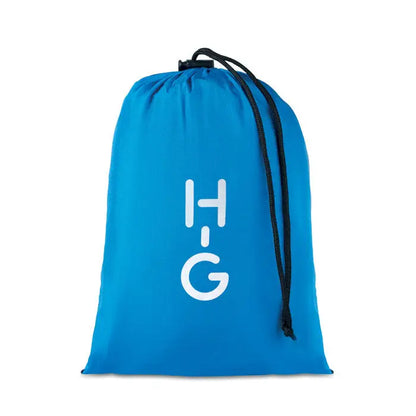 Saculet de depozitare pliabil hamac usor albastru cu snur si logo alb h-g