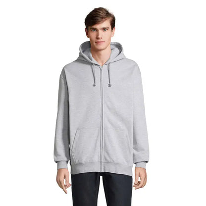 Hanorac carter cu fermoar complet gri din material texturat cu snururi asortate pentru purtare casual