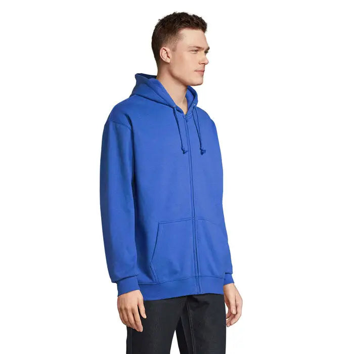 Hanorac carter cu fermoar complet albastru regal vibrant din bumbac moale cu gluga si siret reglabil