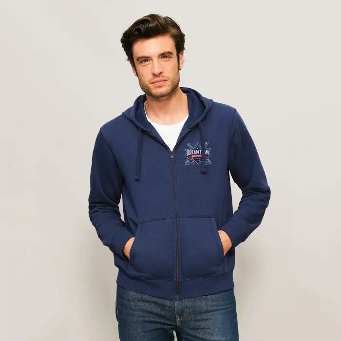 Hanorac cu fermoar hoodor spike barbati navy albastru cu buzunare frontale si logo brodat pe piept
