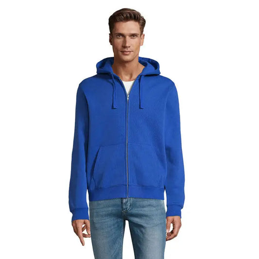 Royal blue zip-up hoodie hoodor spike barbati cu fermoar cu textura riburata si buzunar frontal