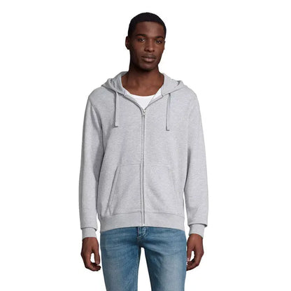 Hanorac heather gray hoodor spike barbati cu fermoar, buzunar frontal si snur la gluga