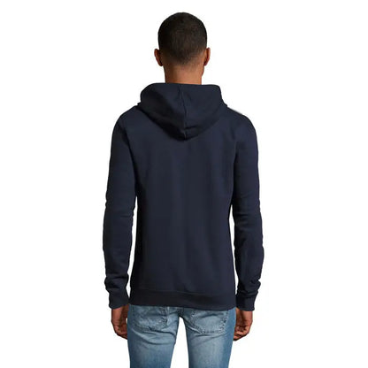 Hanorac unisex navy albastru horica stone cu fermoar cu mansete si tiv striate din material confortabil