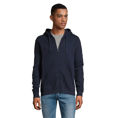 Hanorac navy albastru horica unisex stone cu fermoar glugă reglabilă și buzunar frontal din bumbac