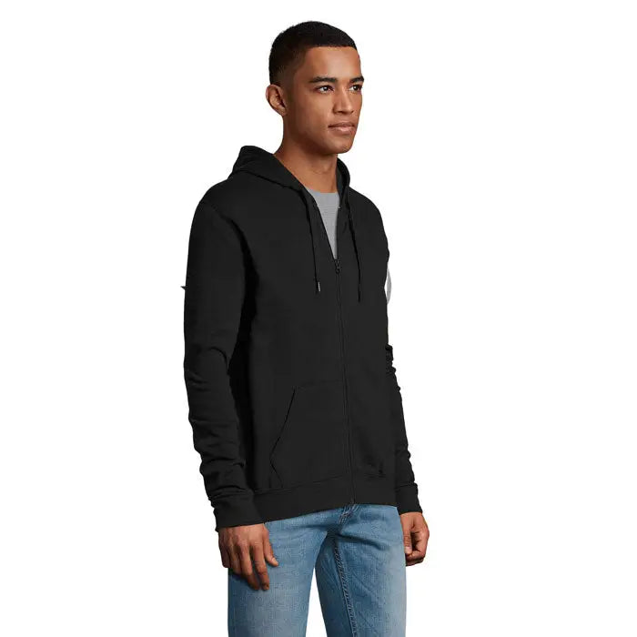 Hanorac negru horica unisex stone cu fermoar si logo alb subtil pe maneca stanga