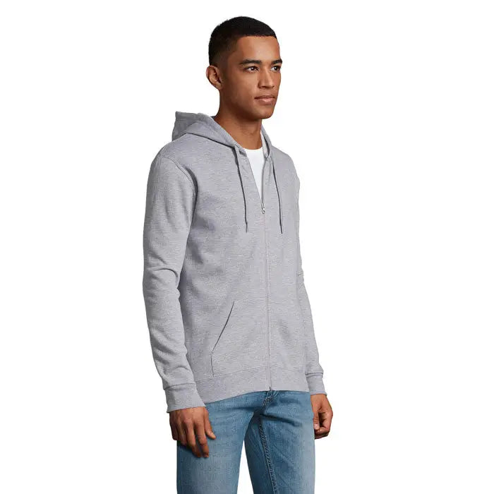 Hanorac horica unisex stone gri heather cu fermoar, buzunar frontal si snur reglabil
