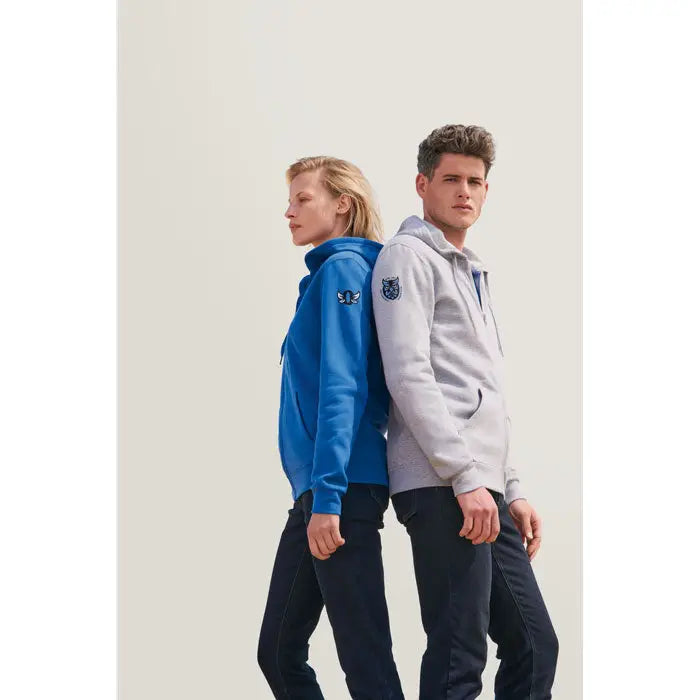 Hanorace cu fermoar horica unisex stone albastre și gri cu logo brodat pe mâneci din material confortabil