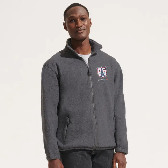 Jachetă unisex horica stone din fleece gri închis cu fermoar și emblemă scut pe piept