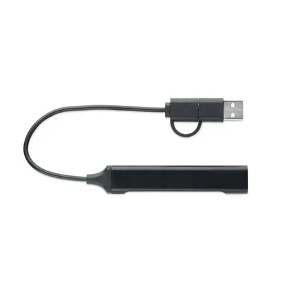 Hub usb 4 porturi 19 cm cablu de incarcare usb negru cu conector dreptunghiular si bucla pentru atasare usoara