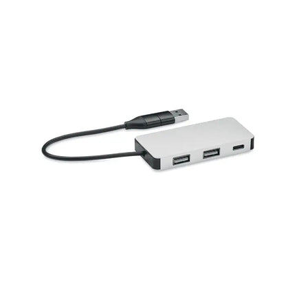 Hub usb cu 3 porturi din aluminiu argintiu cu accente negre si cablu de 20 cm cu usb-a si usb-c