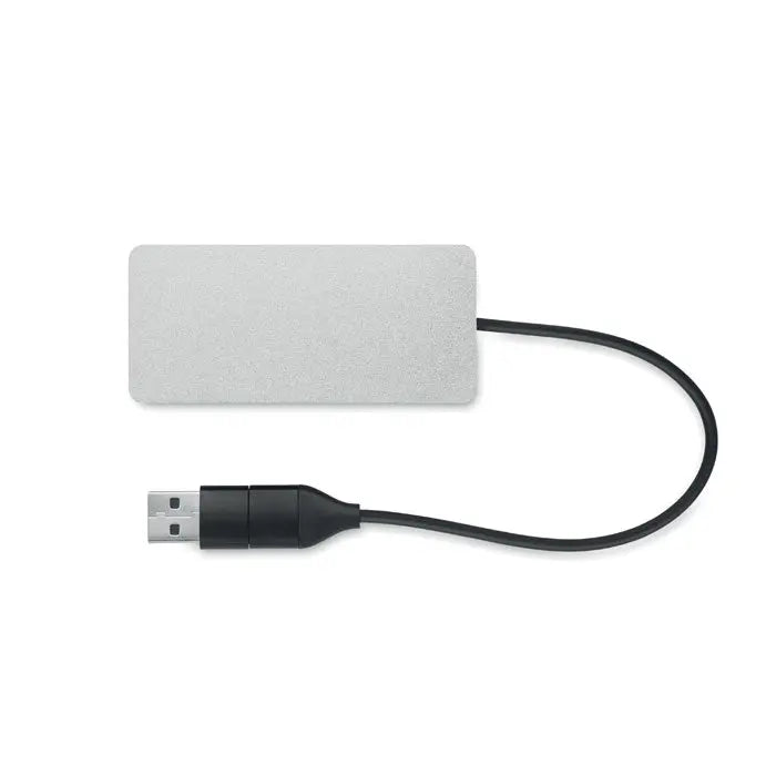 Hub usb cu 3 porturi argintiu dreptunghiular cu cablu negru de 20 cm pentru incarcare rapida